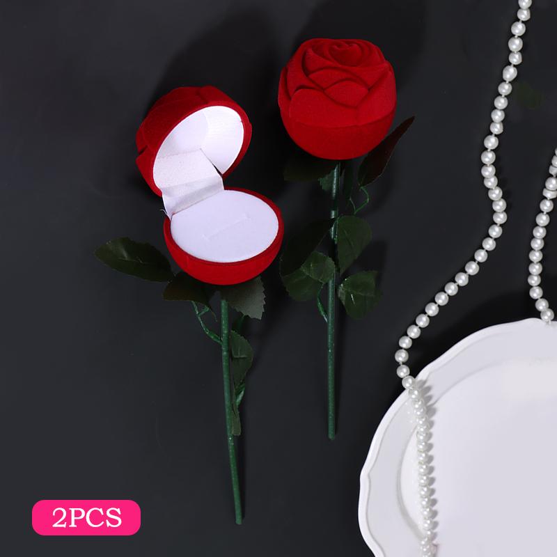 Flocked Heart Shaped Rose Ring Box Velvet Engagement Display for Marriage Proposal Valentines Day Party