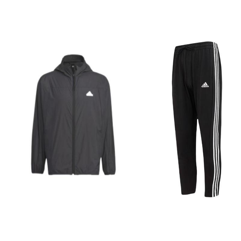 

Adidas Printed Logo Long Sleeve Hooded Knit Tracksuit Men Tracksuit Black IC0044+IT3940 S