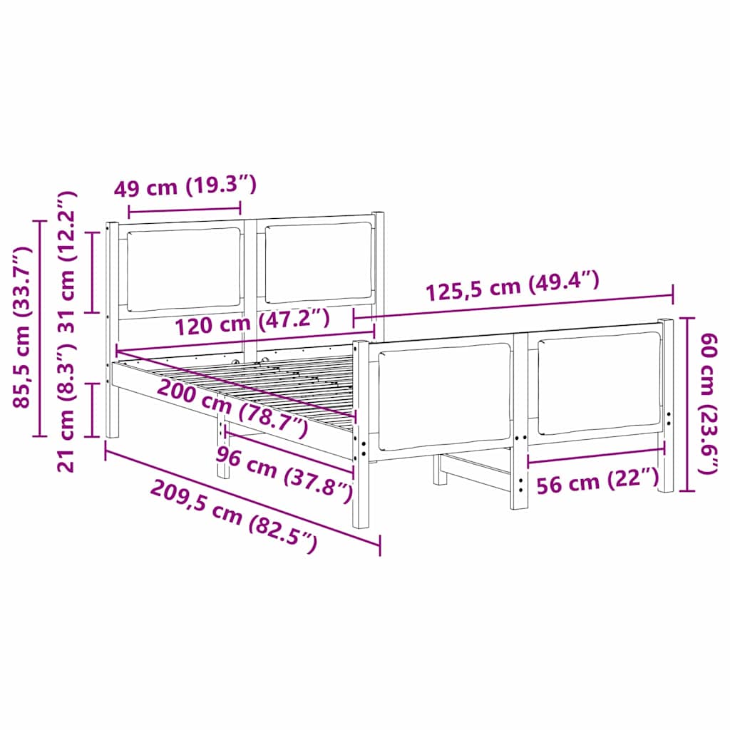 Bed Frame with Headboard Light Grey 120 x 200 cm Fabric
