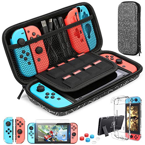 Etui na Switch Kompatybilne z Nintendo Switch, Zestaw 9 w 1 Akcesoriów z Etui do Przenoszenia, Dockowalny Etui Ochronne