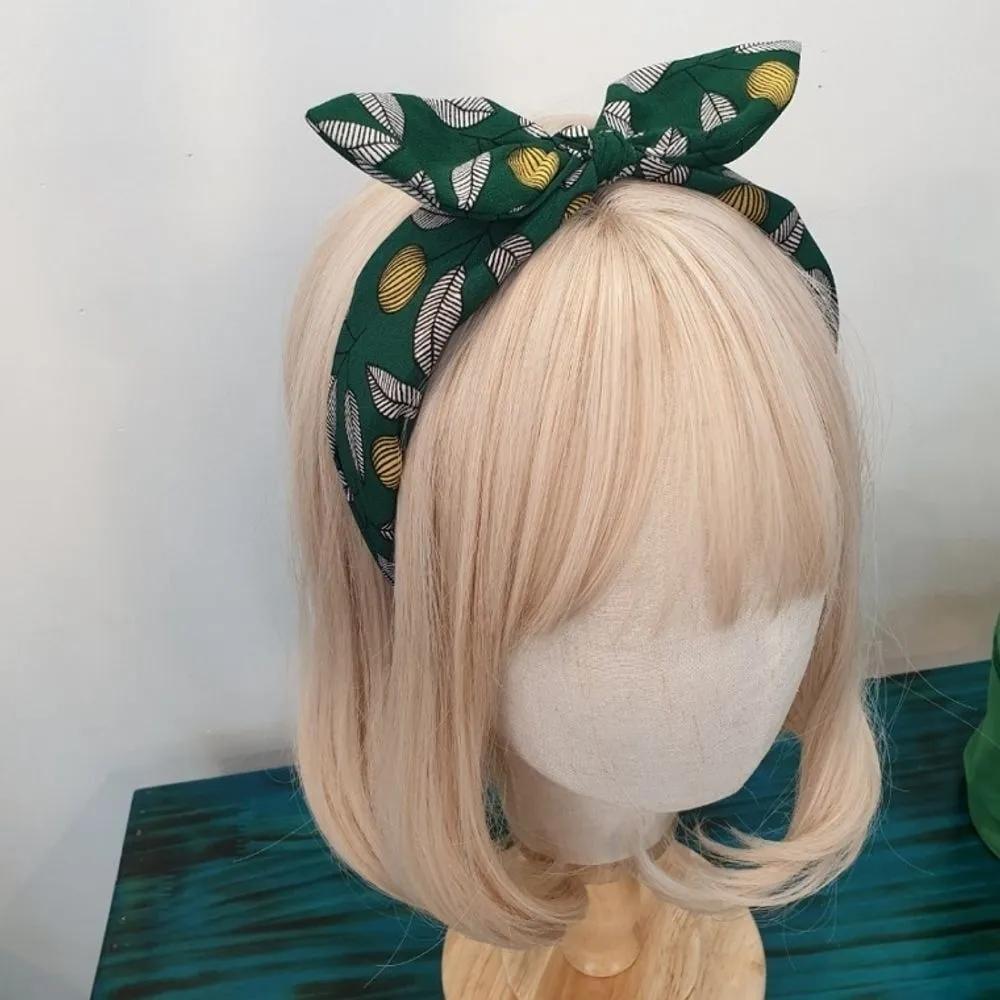 Wide retro skirt hair band headband painless bandana thin pattern wide fashion green women travel