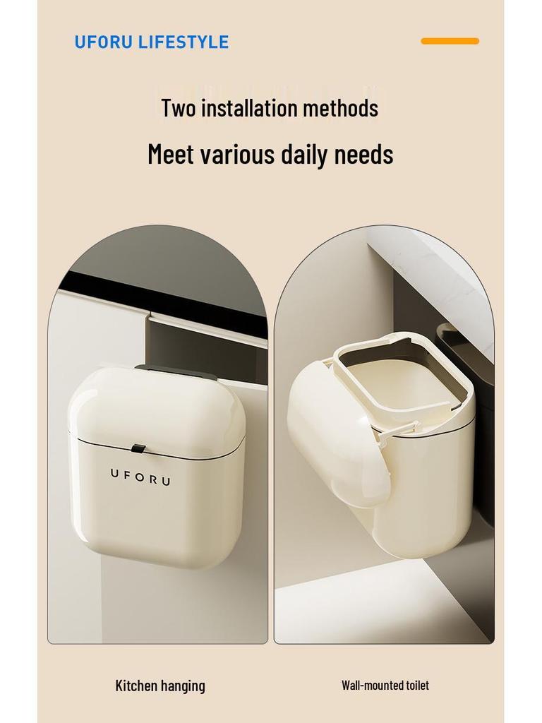 Wall-Mounted Sanitary Trash Can with Lid for Kitchen or Bathroom
