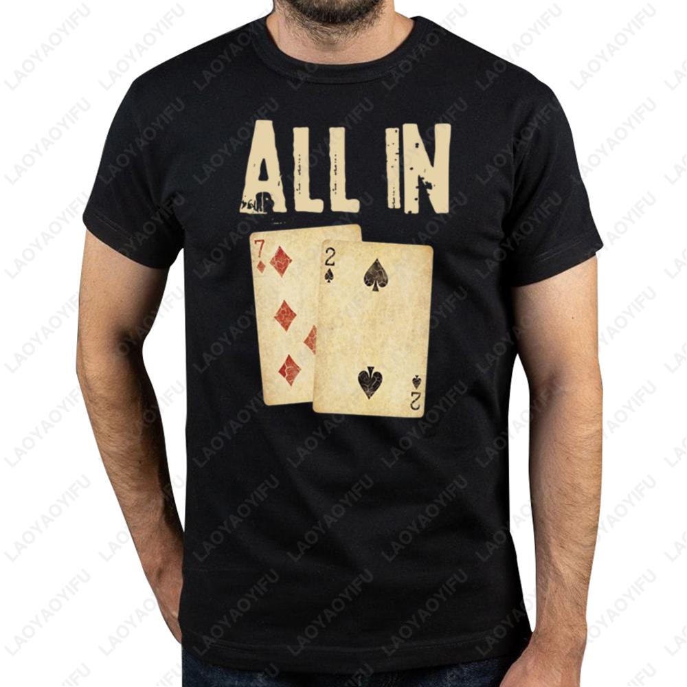 Funny Poker Card Game All In Gift Poker Player T Shirts Summer Cotton Vintage Printed Tshirt Tops  Simple Classic Style Tee S разноцветный
