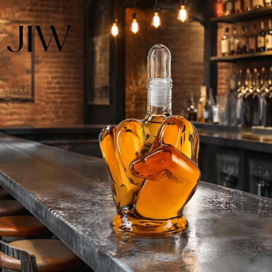 1000ml Alcohol Dispenser with Stopper 3D Middle Finger Whiskey Decanter, Lead-free Glass Spirit Bottle Artistic Decanter for Husband Airtight Stopper,