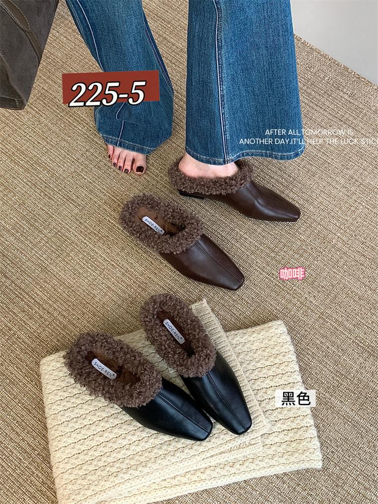 British style lamb curly wool piled half-wrapped head slippers, women's lazy wearing half-wrapped head slippers