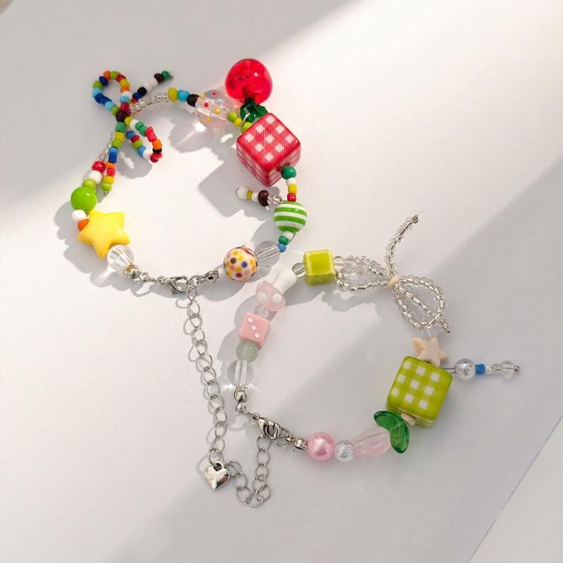 Vibranting Candy Bead Bracelet with Bowknot Accent Accessory for Teens and Children Seeking Fashion and Individuality