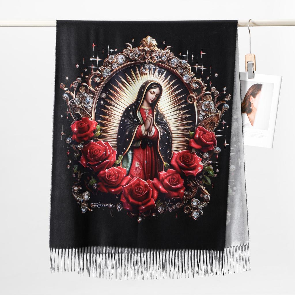 Custom Catholic Virgin Mary Tassel Scarf Women Soft Quality Cashmere Shawl Wrap Warm Throw Blanket Prayer Shawl