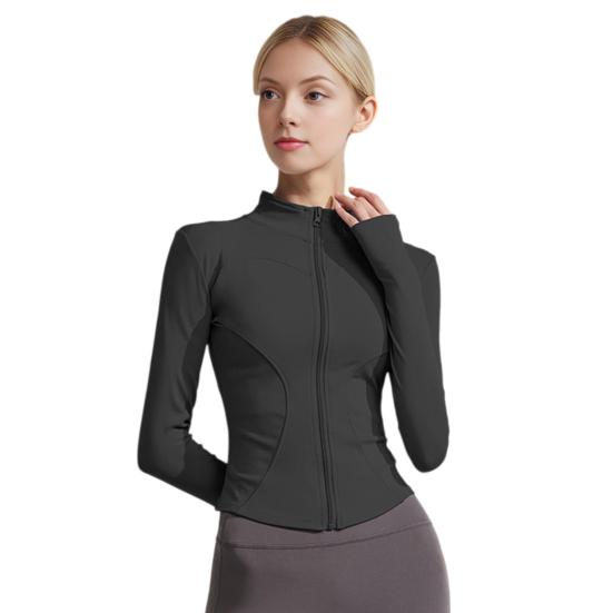 Women Long Sleeve Workout Tops Quick Dry Full Zip Crop Yoga Athletic Slim Fit Shirts Yoga Sportwear with Thumb Holes for Running Gym Aerobics Yoga