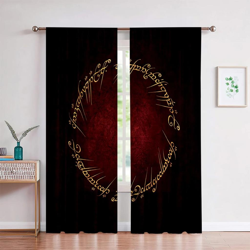 Retro Pattern Curtains Personalized Luxury Rune Shield 3D Printing Curtain Rod Pocket Decorative Curtains Bedroom Living Room