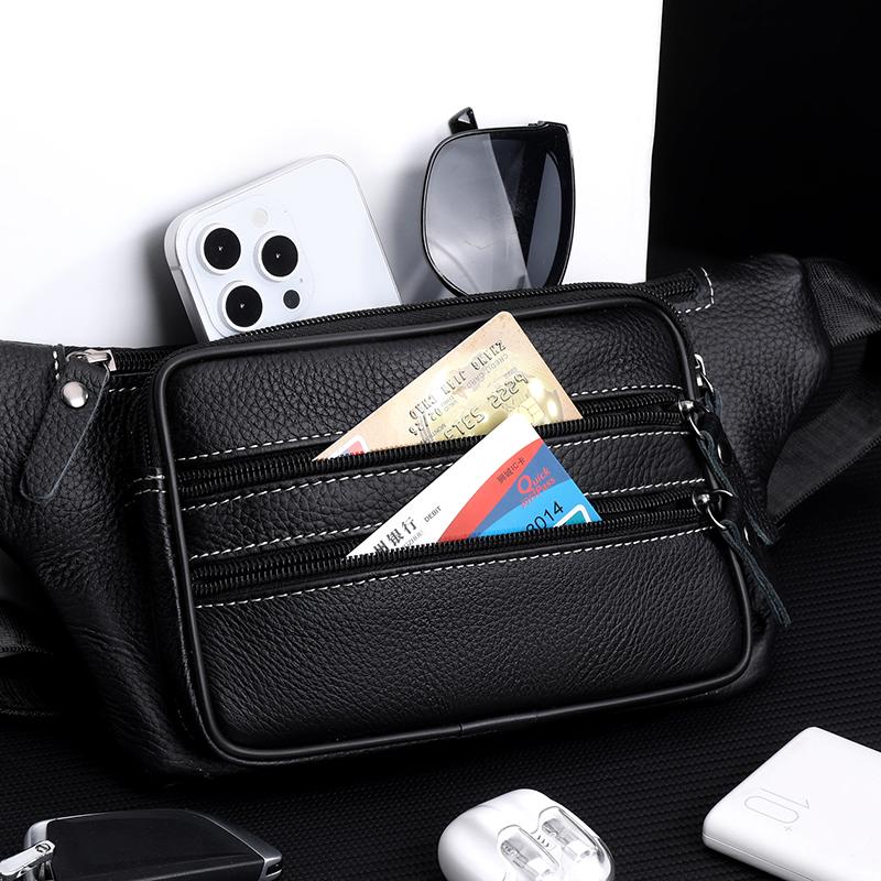 Crossbody Bag Men's Multi-Layer PU Shoulder Bag Business Chest Bag Commuter Waist Bag