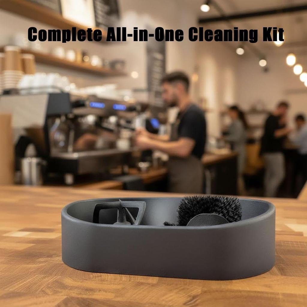Coffee Portafilter Cleaning Kit, Portafilter Cleaning Holder, Premium Clean Holder, With Precision Deep-Clean Brush & -Spill Grounds Tray