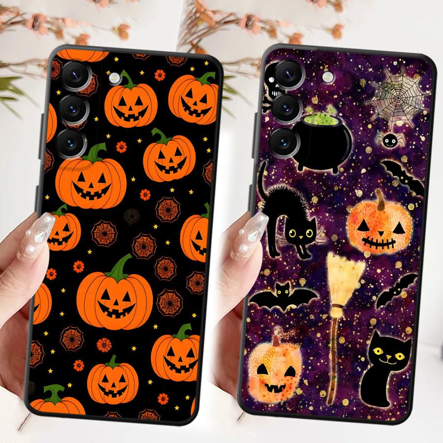 Case for Samsung Galaxy A26 A72 A25 A71 A32 A36 A23 A53 A51 A73 A22 A52 A24 A55 A35 A41 Black Soft Phone Cover Halloween Pumpkin