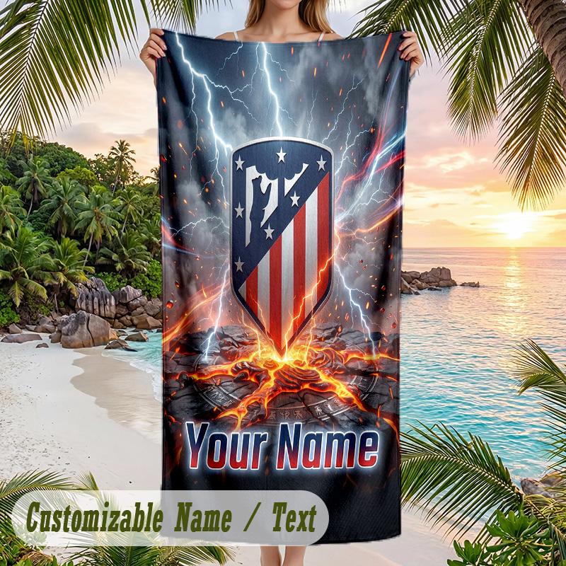 Beach Towel Atletico Madrid Print Custom Name Text Soft Towel for Swimming Pool