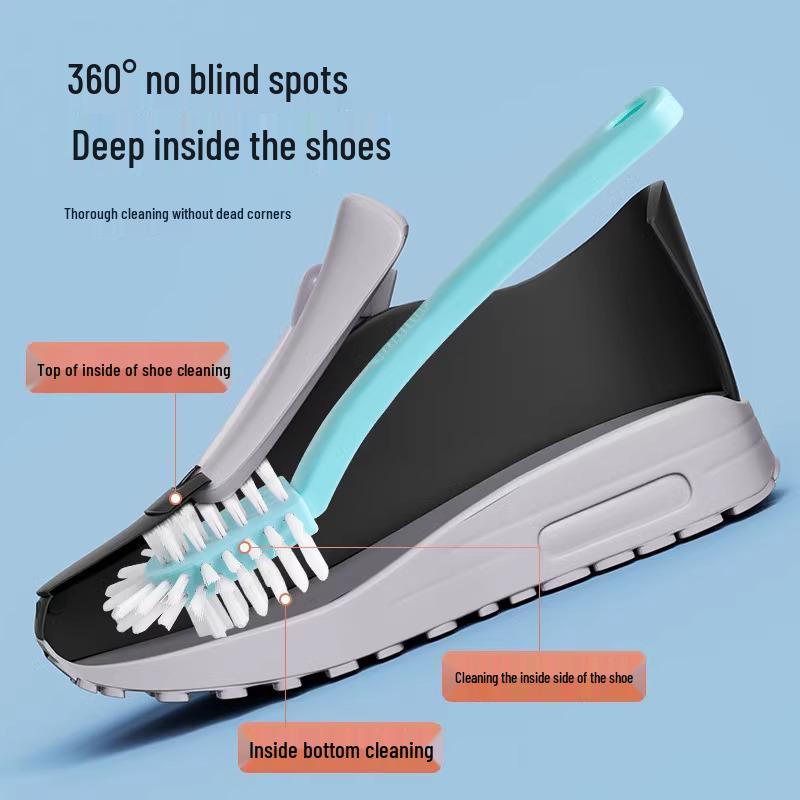 Five-Sided Soft Bristle Shoe Brush with Long Handle for Gentle, All-Around Cleaning