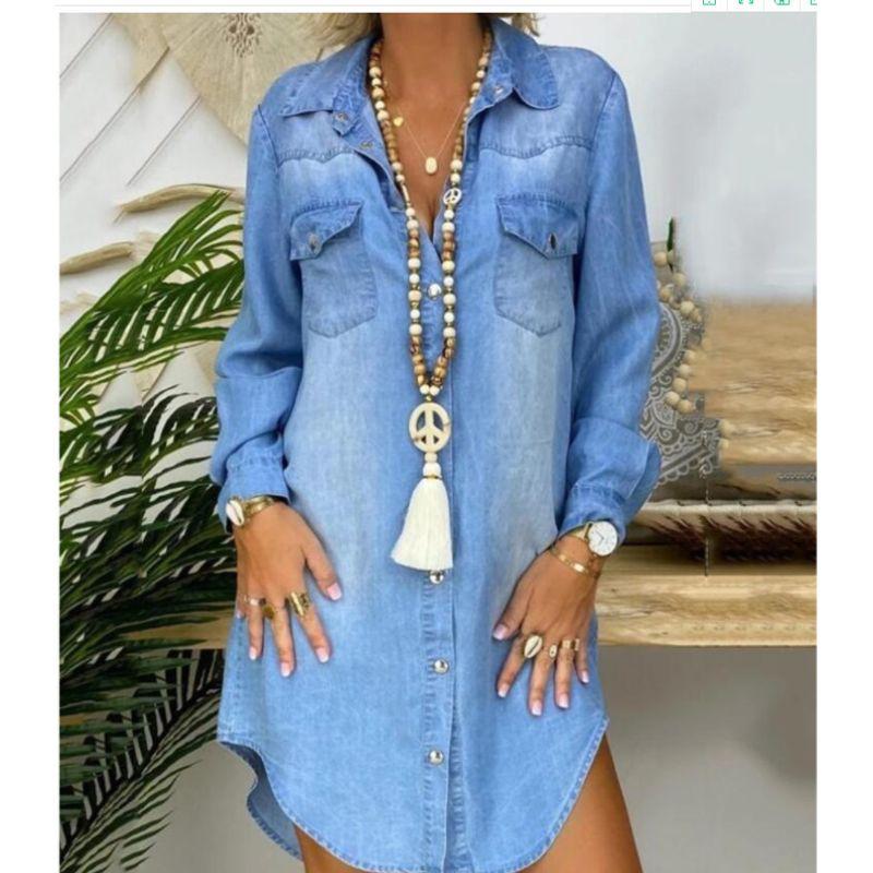 

Polo Blue Casual Long-Sleeved Dress Denim Shirt Blue 3XL