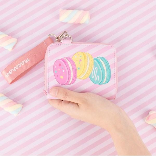 Peněženka s páskem Sweet Macaron Dámská poloviční peněženka Karty, bankovky, mince Typ zipu s více úložnými prostory