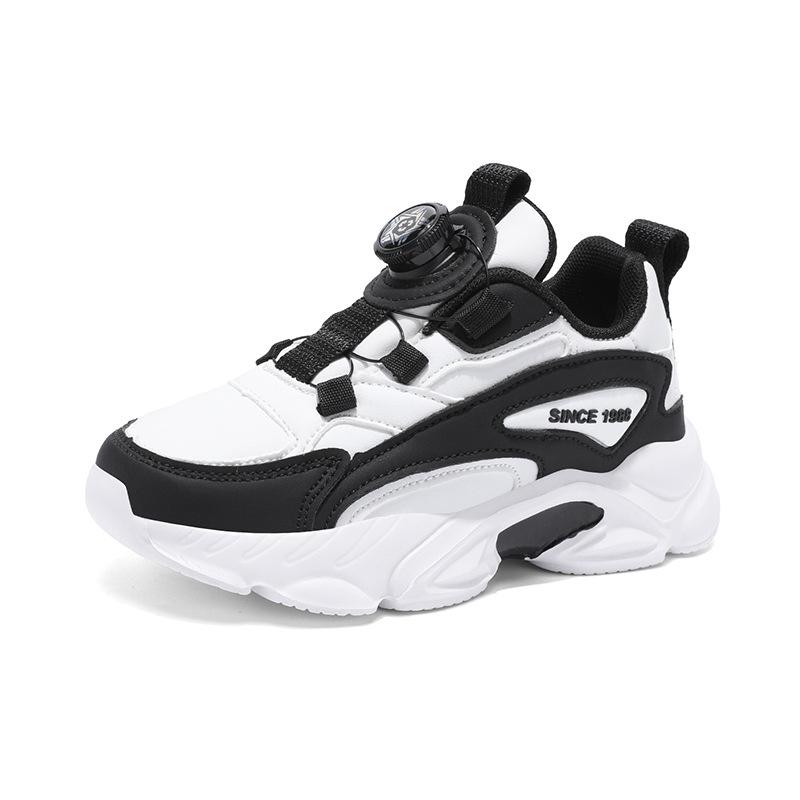 Boys Shoes Children s Sneakers Leather White Running Shoes Girls Rotary Buckle Student Shoes 28