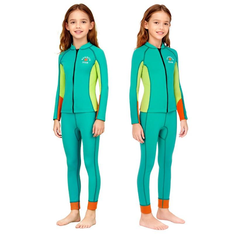 2.5mm Kids Girls Neoprene Wetsuit Set Long Sleeve Separate Diving Suit Snorkeling Surfing Swimming Warmth Protection