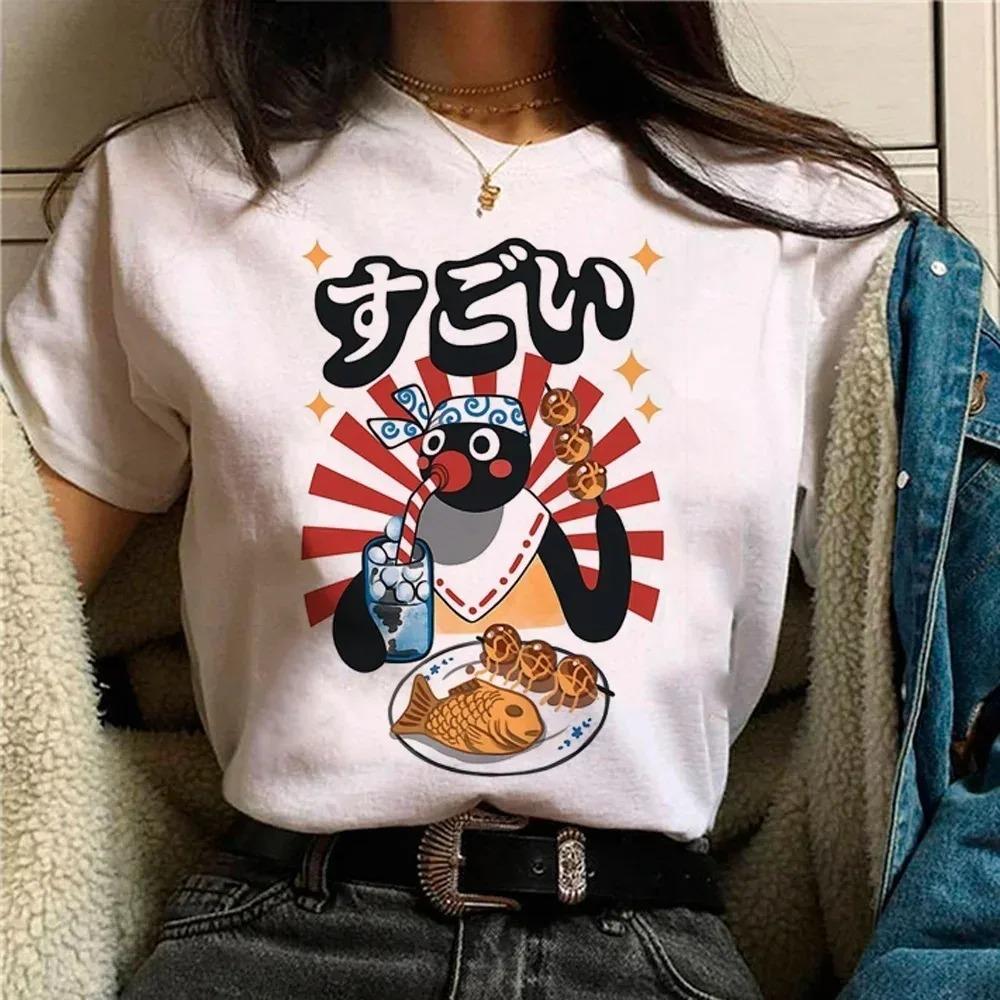Funny Pingu Print Women's T-Shirt Unique Casual Cute Street Short-Sleeve T-Shirt Breathable Women's Top Kawaii Clothing