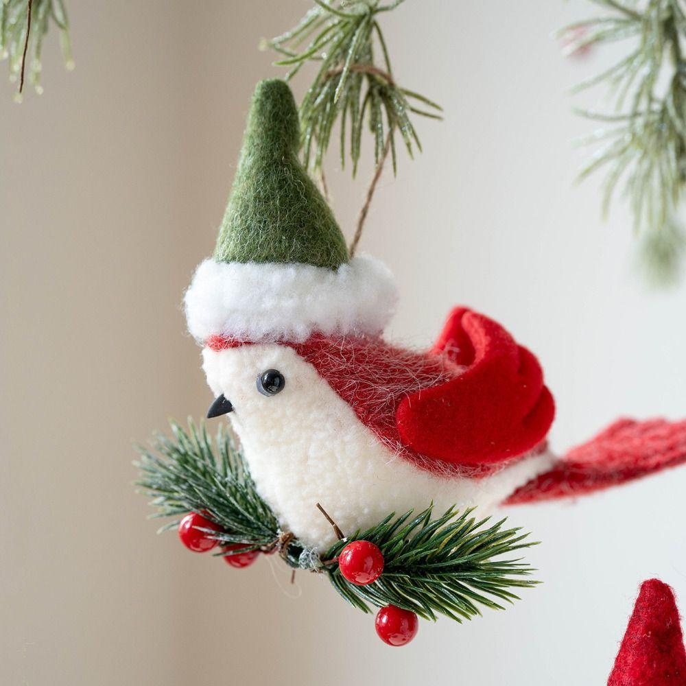 Soft Plush Christmas Tree Hanging Decor Lifelike Fireplace Bird Charm Wreath Bird Pendant  Festive