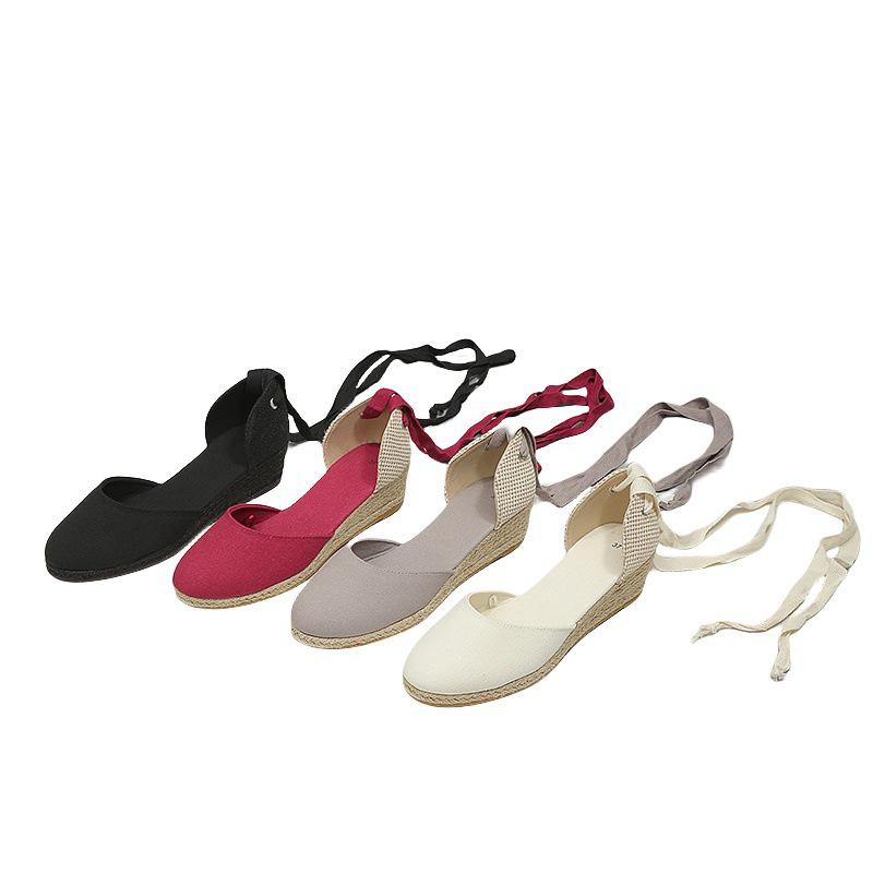 Women's Lace-Up Wedge Heel Straw Sandals - 2024 Spring/Summer Fashion Collection
