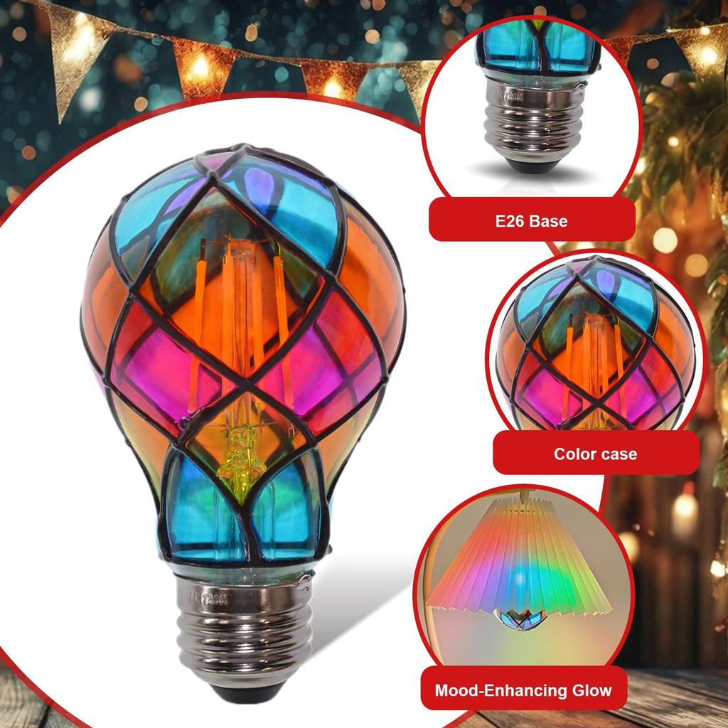 Vitray LED Ampul E26 Duy 4W 120V LED Renkli Ampul Cadılar Bayramı Noel Partisi Dekorasyonu için Romantik Aydınlatma Yatak Başucu Lambası