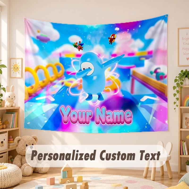 Custom Name Text Tapestry,Fall Guys Boho Wall Hanging, Decorative Backdrop Tapestry For Room