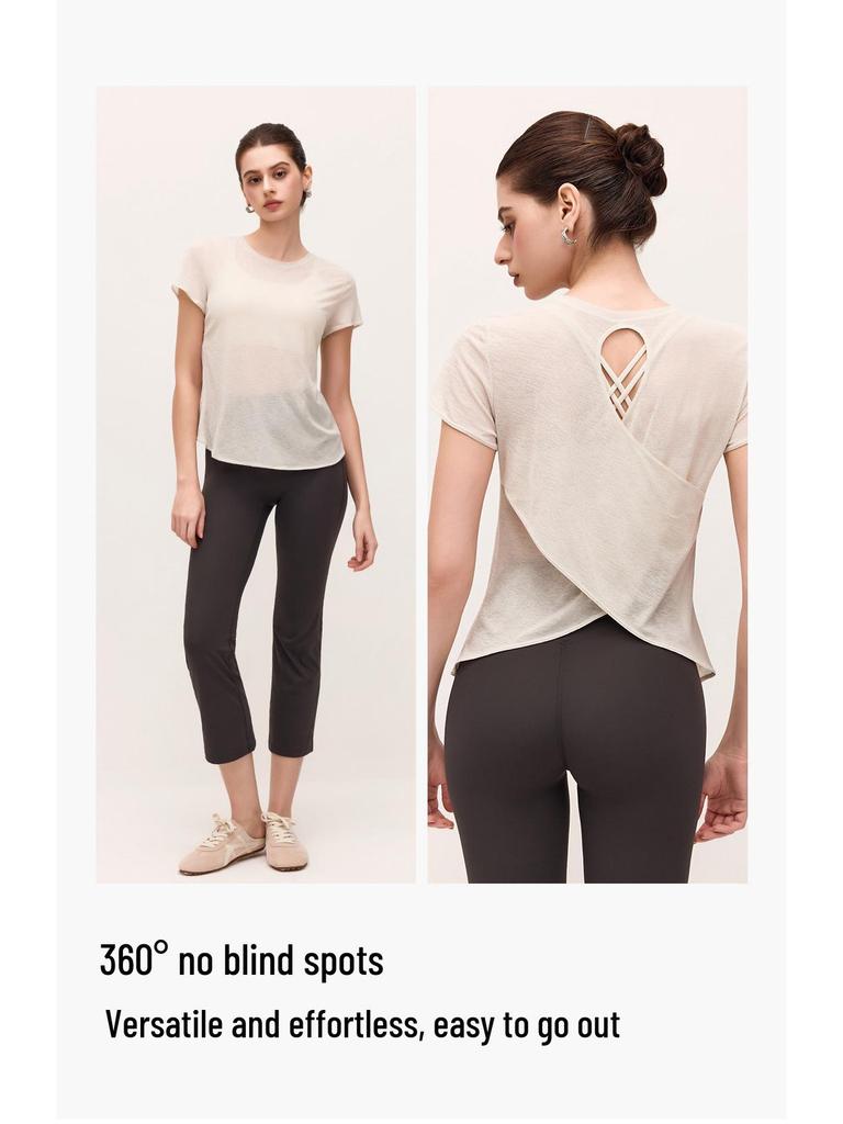 Women's Bamboo Yarn Yoga T-Shirt with Water Drop Back Design - Summer Pilates Fitness Wear