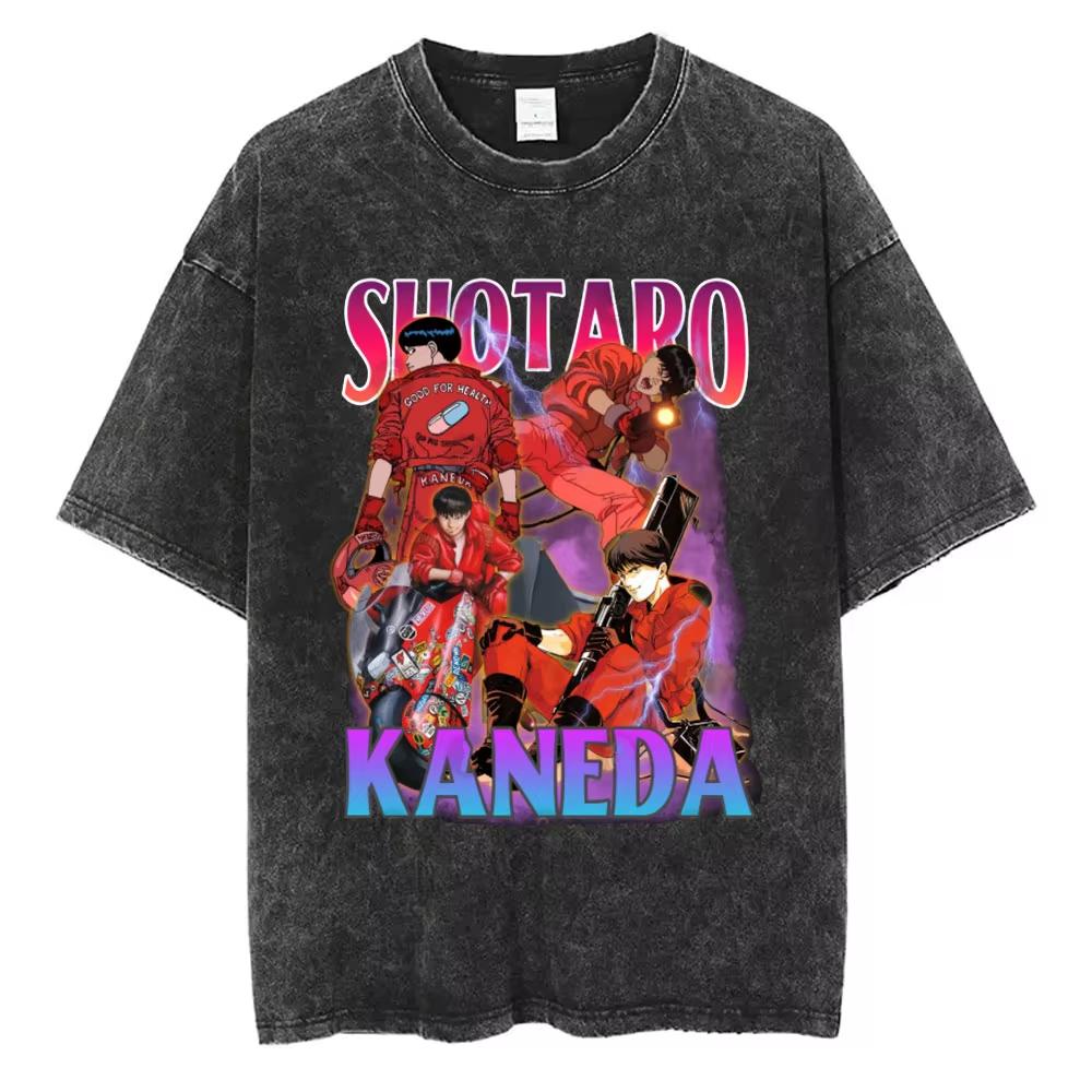 2026 Summer Fashion Trendy Tee Washed Retro Japanese Anime Akira Print Cotton Men Woment Tshirt Y2k Hip Hop Streetwear Tshirt