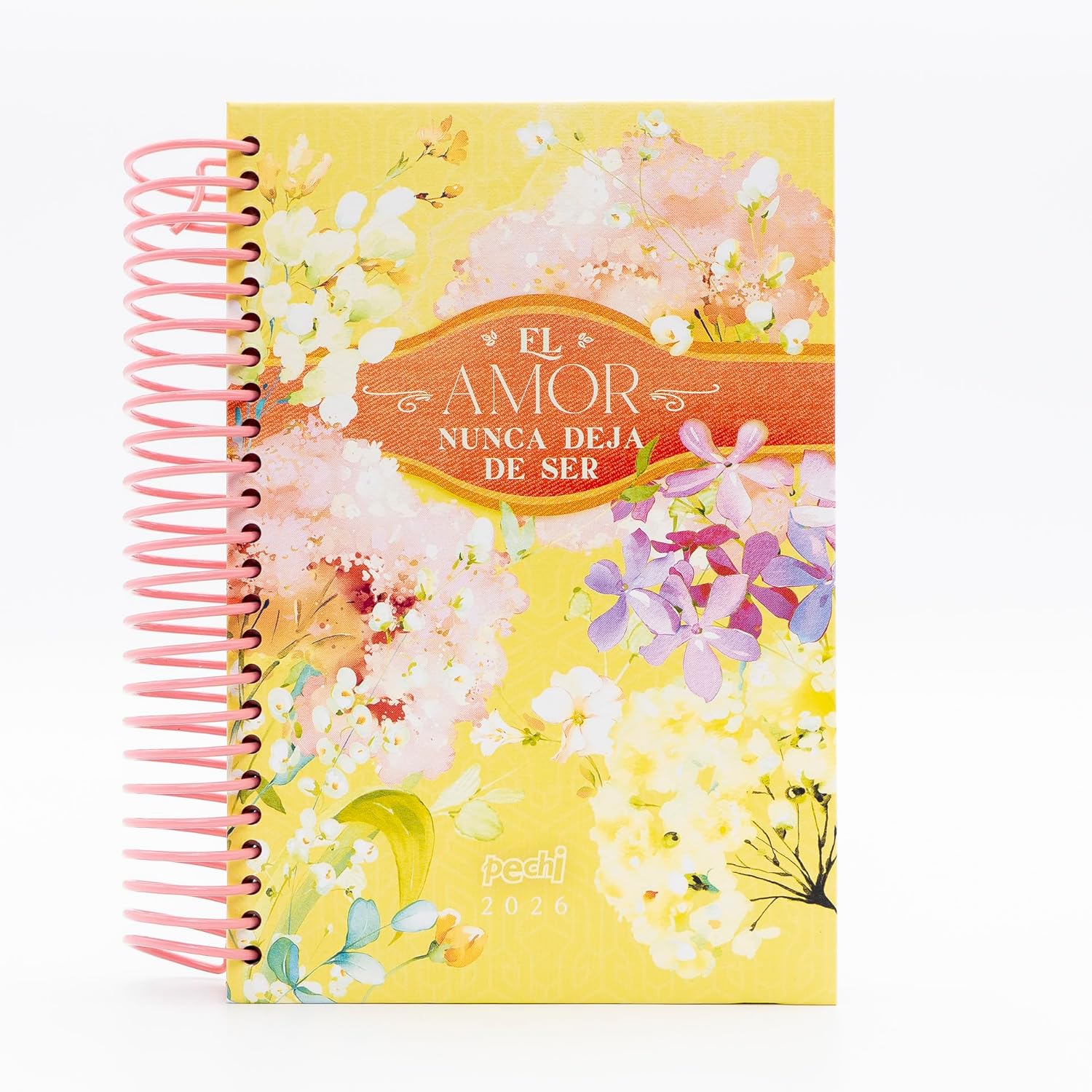 Pechi Agenda 2026. El amor nunca deja de ser. (pirational Christian Planner in Spanish). Tapa dura. Encuadernado espiral plástico. Devocionales, Compaginado espiral