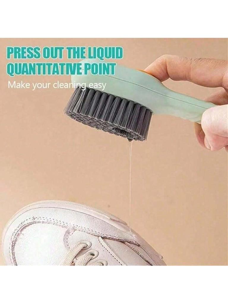 1pc Easy-To-Use White PP Multi-Functional Shoe Brush - Press-Type Built-In Liquid Dispenser, Soft Non-Destructive Bristles.