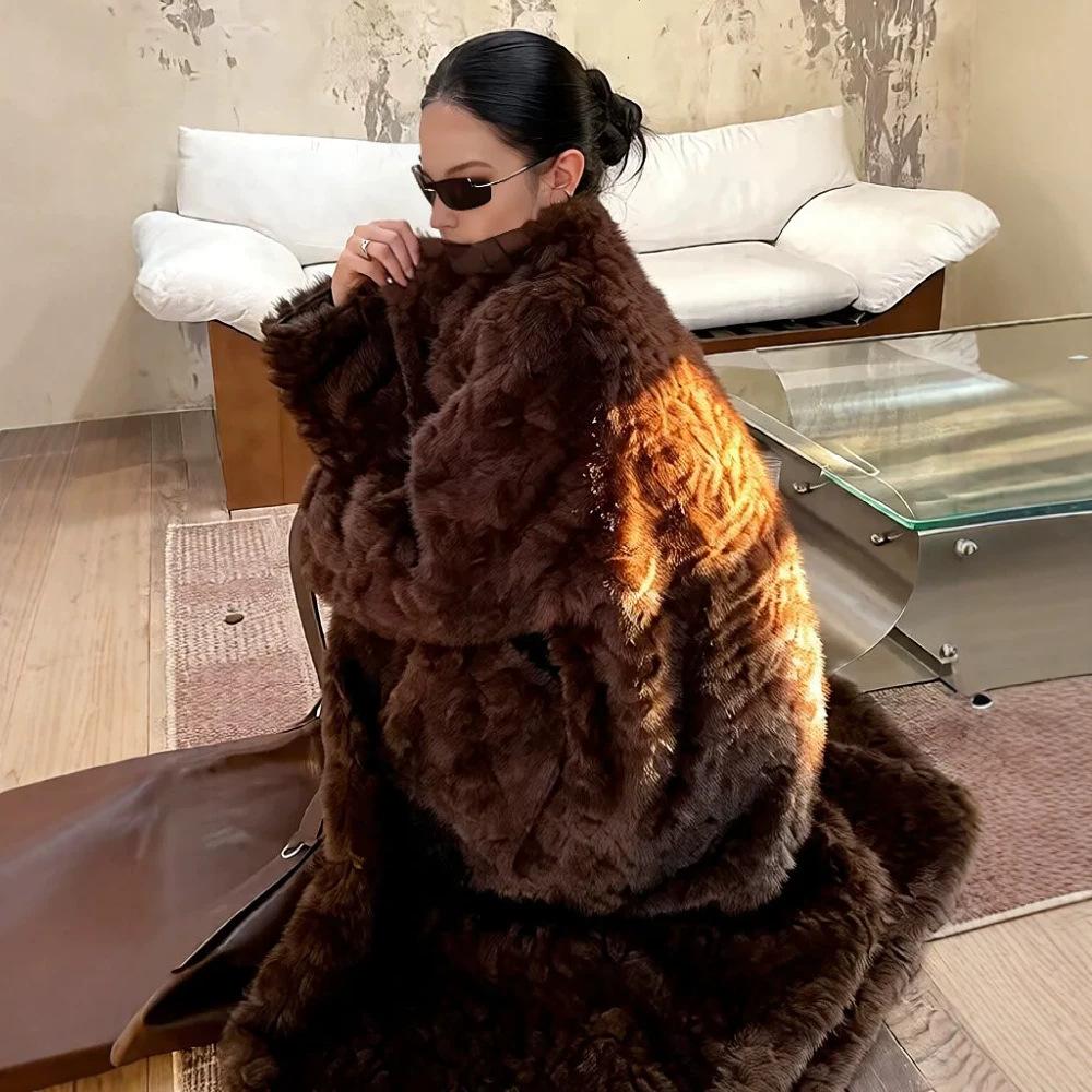 Fur integrated V-neck double-sided wearable coat extended winter coat to keep warm new environmentally friendly fur
