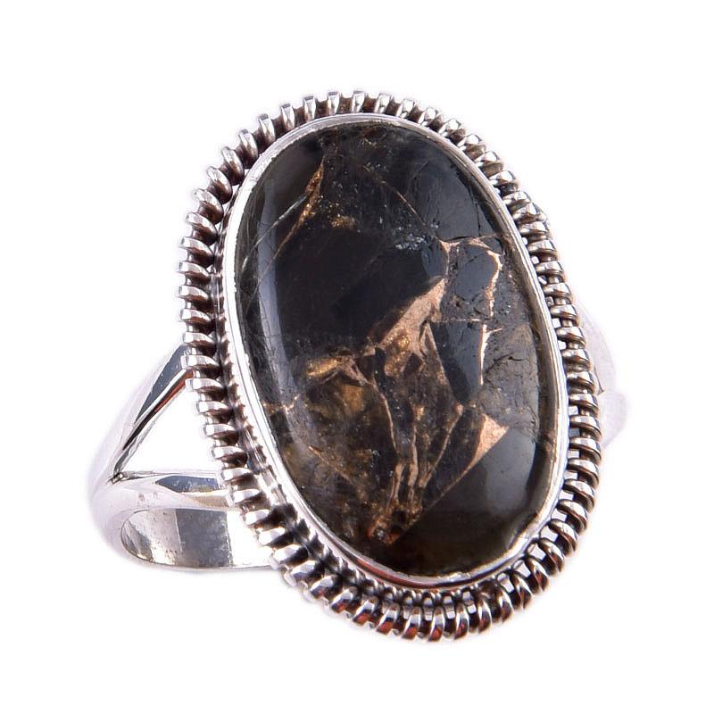 Natural Black Copper Turquoise Gemstone 925 Solid Sterling Silver Ring S.10 Z7H11