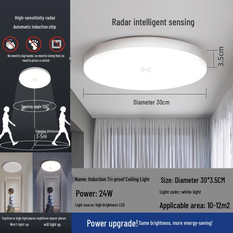 Smart Infrared Radar Sensor Ceiling Light for Stairways, Hallways, and Corridors with Voice Control