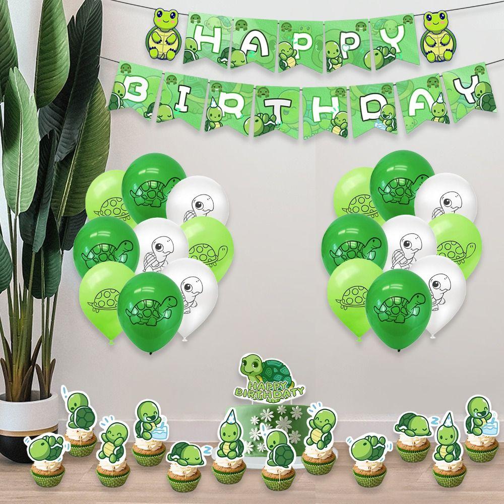 Latex Turtle Party Supplies Set Green Turtle Cake Topper Happy Birthday Banner  Boy