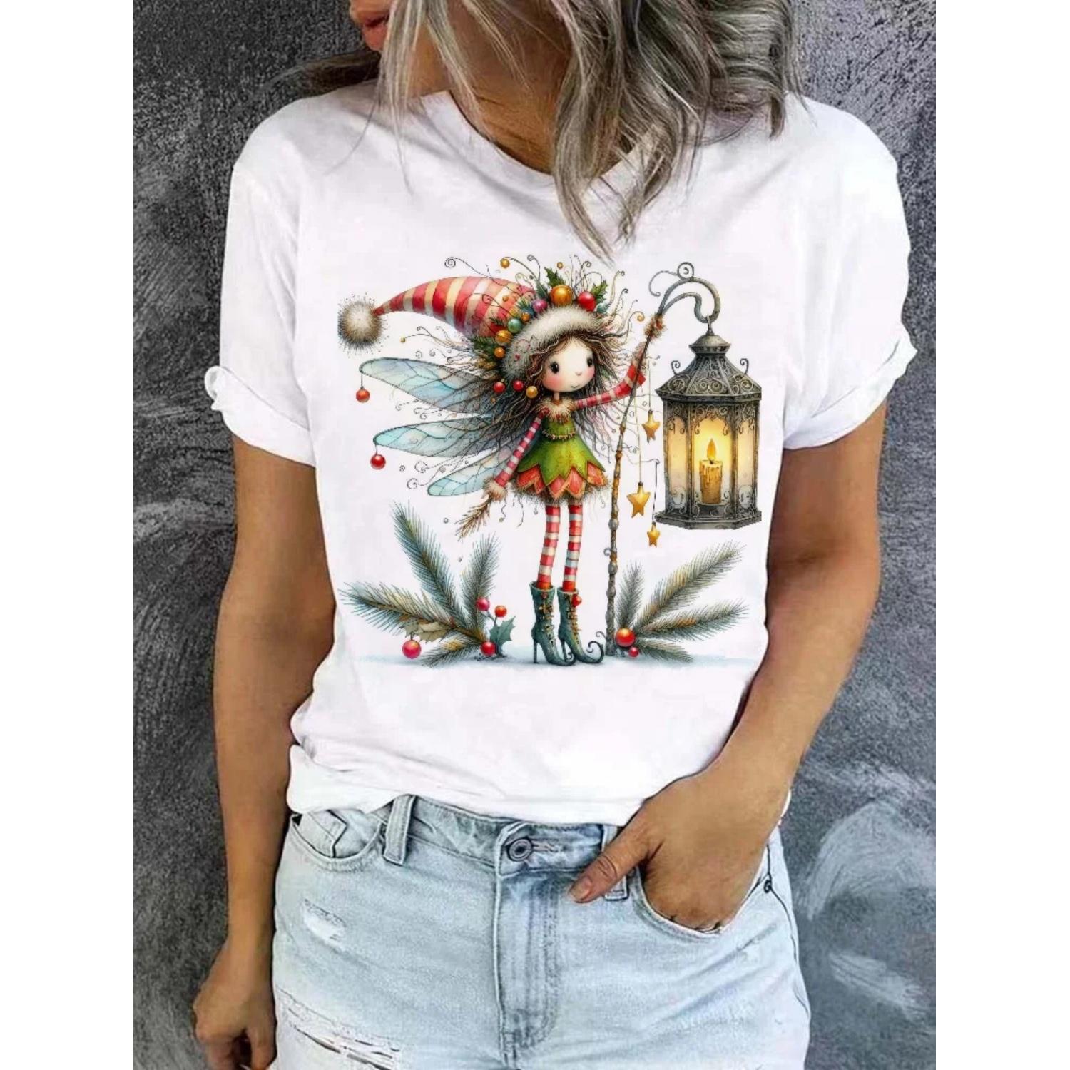 Trendy Cartoon Shirt Women s Short Sleeved Clothing Fashion Versatile T-Shirt Top Printed Women s Fun Pattern Basic T-Shirt S