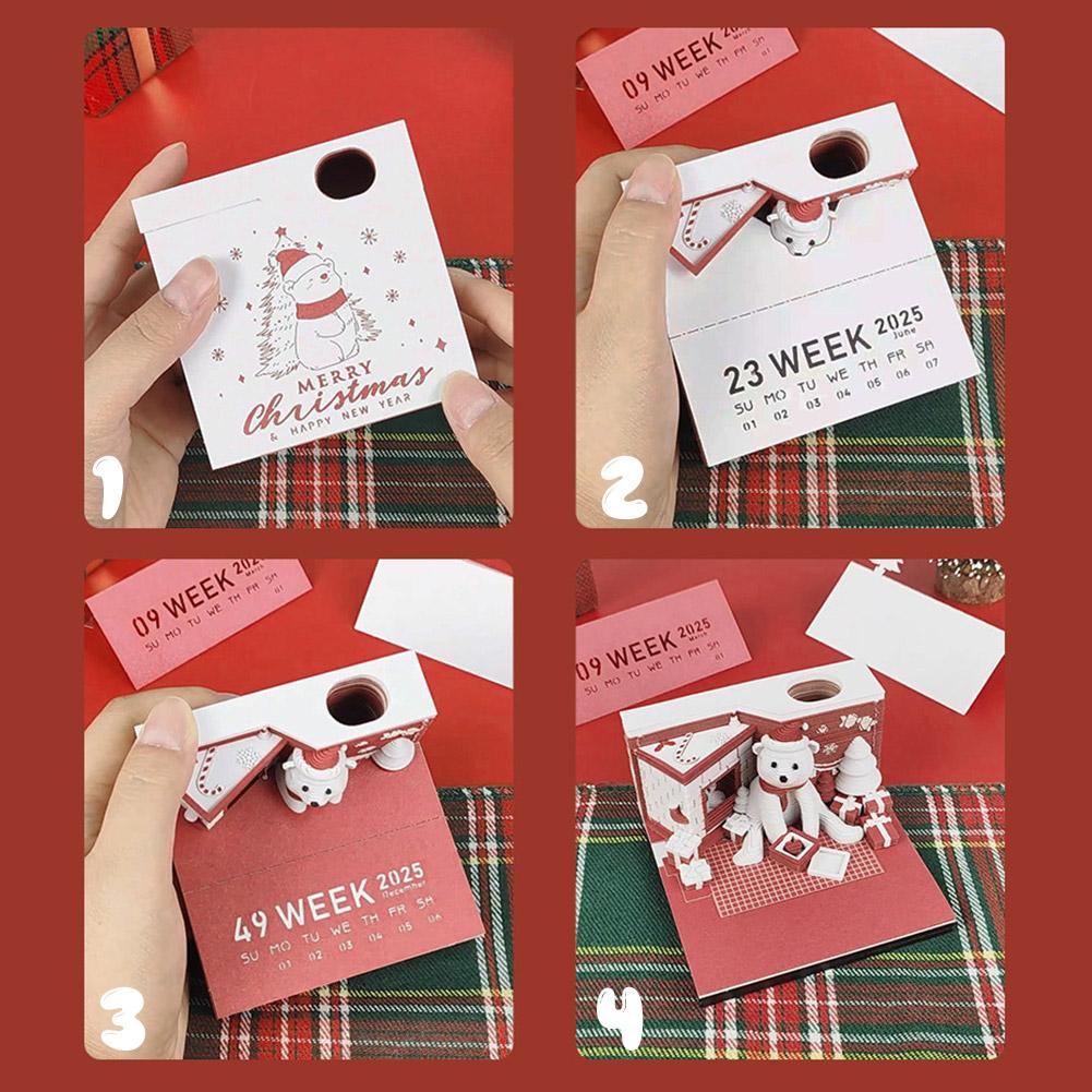 Christmas Cute Bear Mini 3D Note Pad Calendar Desktop Decor 3D Memo Block Paper Notes Novel Gift for Office Home Desk Decoration