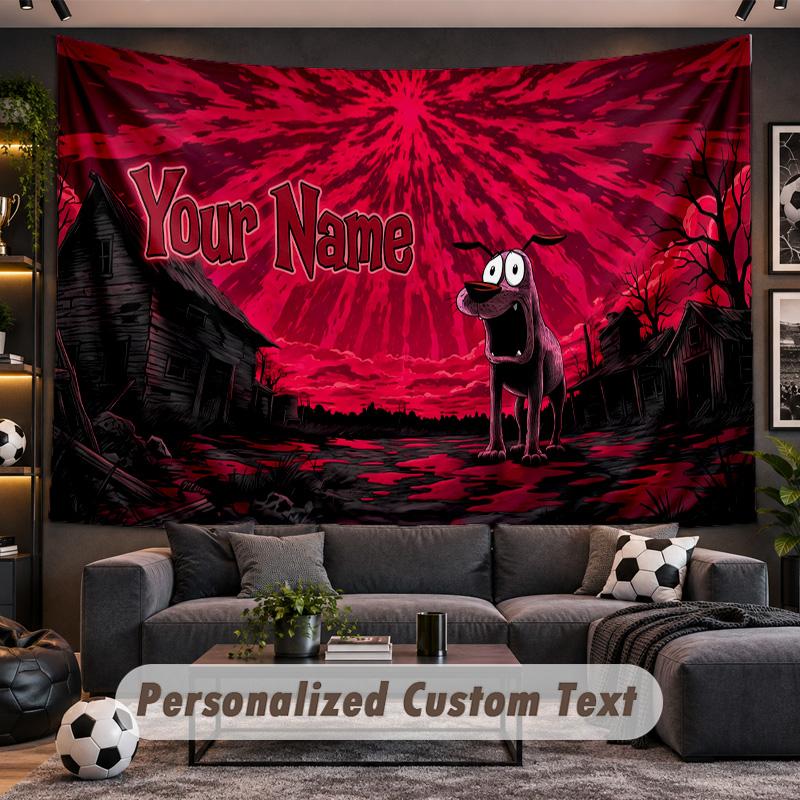 Courage the Cowardly Dog Personalized Tapestry Support Custom Name, Wall Art Home Decoration