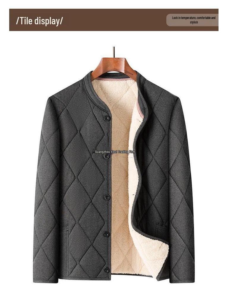 Men's Winter Cotton Jacket and Pants Set with Plus Velvet Lambswool - Warm Thickened Grandpa Style