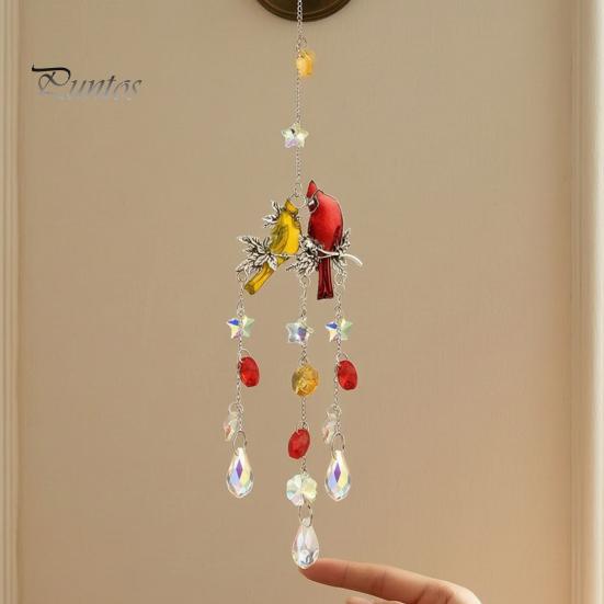 Colorful Light Catching Decor Cardinals Faux Crystals Suncatcher, Hanging Sun Catcher for Windows, Bird Wind Retro Chime Garden Chimes with