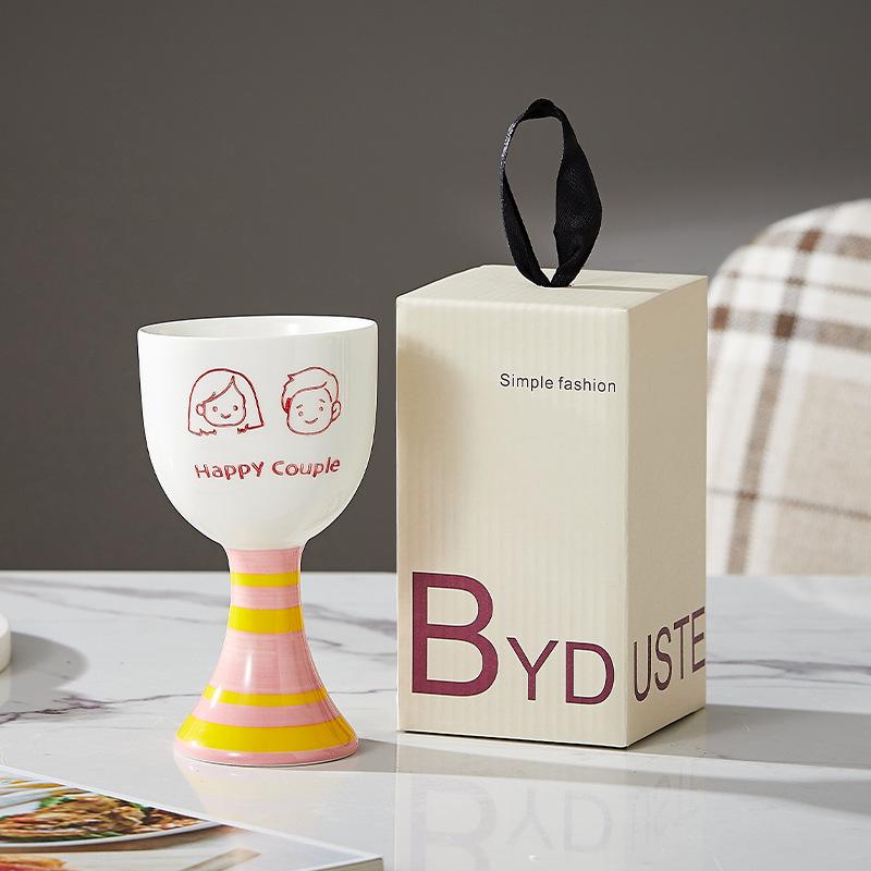 

Cute Creative Hand-Painted Ceramic Water Cup Dessert Ice Cream Cup Girls High Value Birthday Gift Goblet Gift 201-300ml