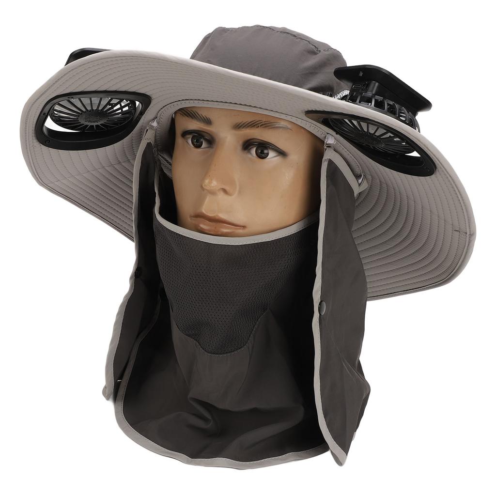 Mens Sun Hat with 2 Solar Fans Nylon UPF50 Wide Brim Fast Drying USB Rechargeable Summer Cooling
