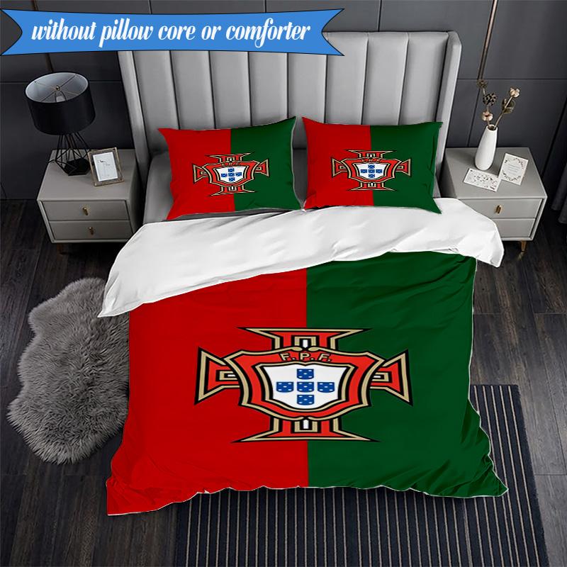 3PCS Portugal's National Emblem Bedding Set 2D Printing (Includes 1 Duvet Cover + 2 Pillowcases Coreless), Bedroom decor,Fan gift