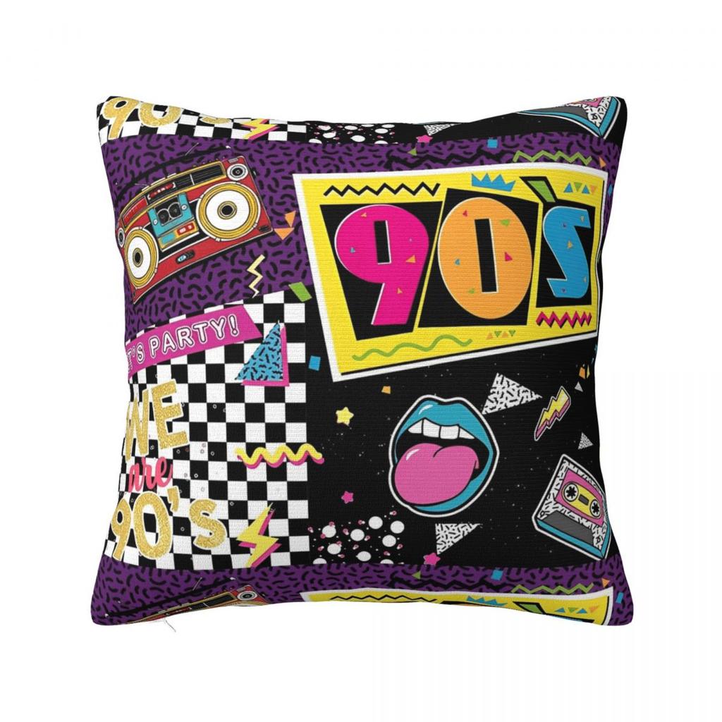 Retro 80s 90s Throw Pillow Cover Polyester Cushions for Sofa Graffiti Music 4545cm Pillowcase