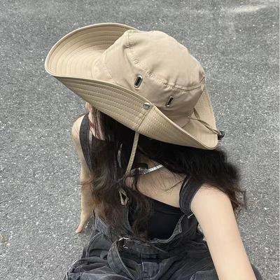 Western Cowboy Hat Women's Drawstring Fishing Hat Large Brim Sun Protection Hat Summer Vacation Men's Outdoor Fishing Hiking Hat