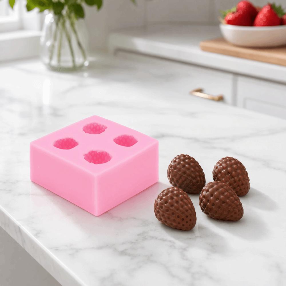 4-Cavity Strawberry Silicone Mold Non-Stick Surface Fondant Mold Chocolate Mold Candy Making