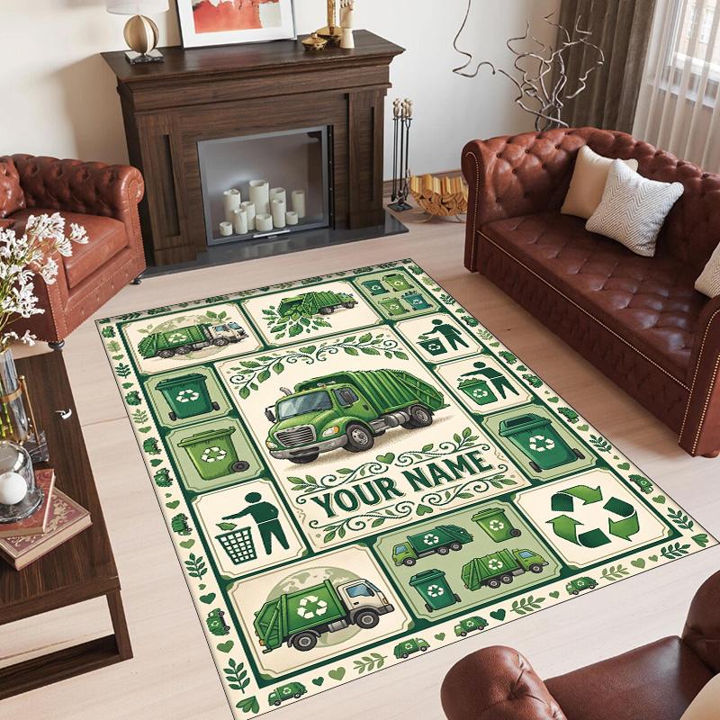 Truck Theme Crystal Velvet Floor Rug Personalized Custom Name Text Warm Carpet Home Decoration