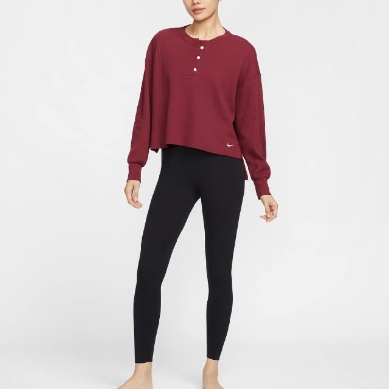 Nike Sportswear Luxe Waffle Long Sleeve Crew Women Tops Dark-Red HV8466677
