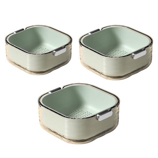 3Pcs/Set Kitchen Strainer Colander Bowl Stackable Drain Basket Food Strainers Multi-Layer Vegetable Washing Basket for Fruit Spaghetti