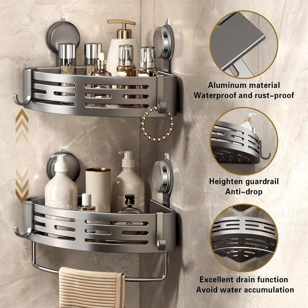 Corner Shower Caddy Suction Cup Shower Shelf Corner No Drilling Bathroom Shower Organizer Storage Rack Adhesive .